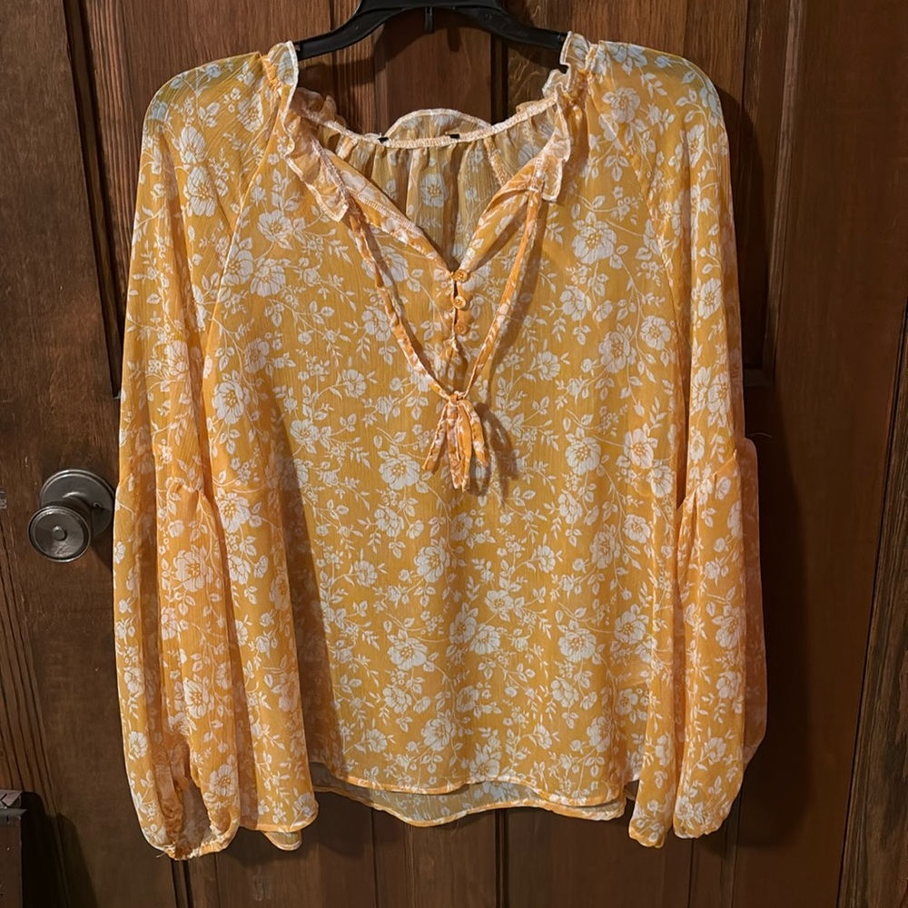 Ladies yellow floral blouse sheer